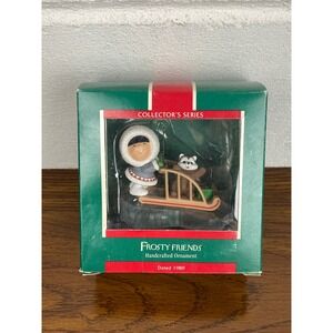NEW Hallmark Frosty Friends Ornament Eskimo & Raccoon Sled 1989 Collector Series